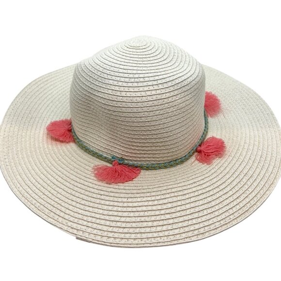 Janie and Jack Midssummer Getaway Kids Straw Sun Hat With Pink Tassels & Braided - Picture 1 of 6